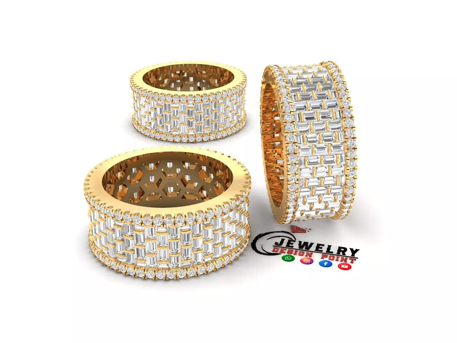 Custom Bling Baguette Eternity Diamond Bend - Eternity Band 3D print model_0