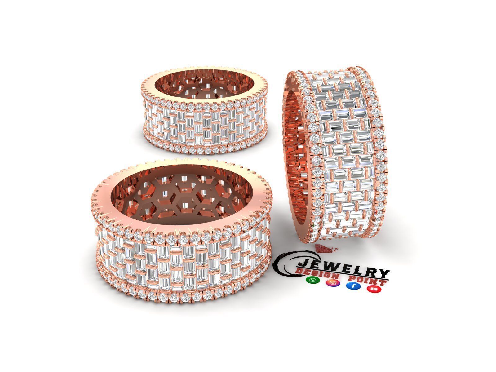 Custom Bling Baguette Eternity Diamond Bend - Eternity Band 3D print model_3