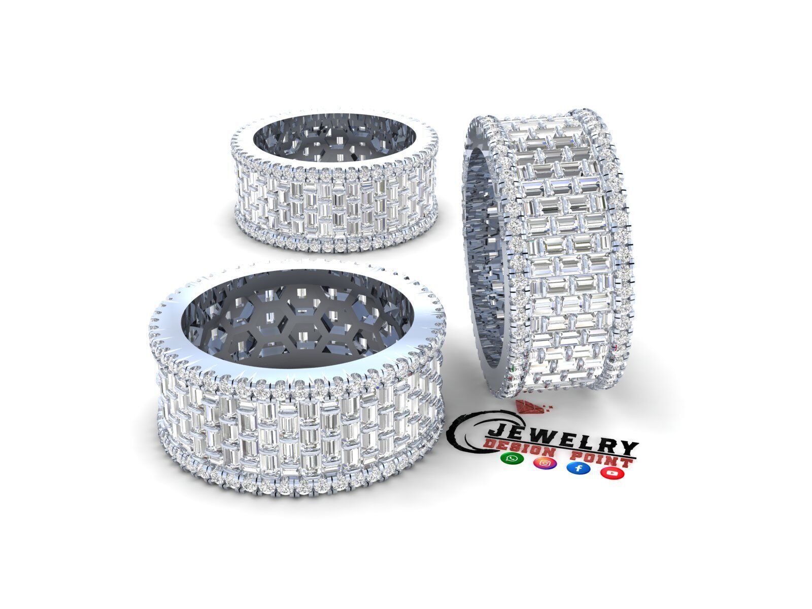 Custom Bling Baguette Eternity Diamond Bend - Eternity Band 3D print model_2