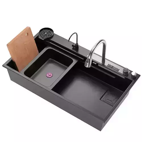 Black Nano Kitchen Sink 304 Stainless Steel Waterfall Sink 3D model