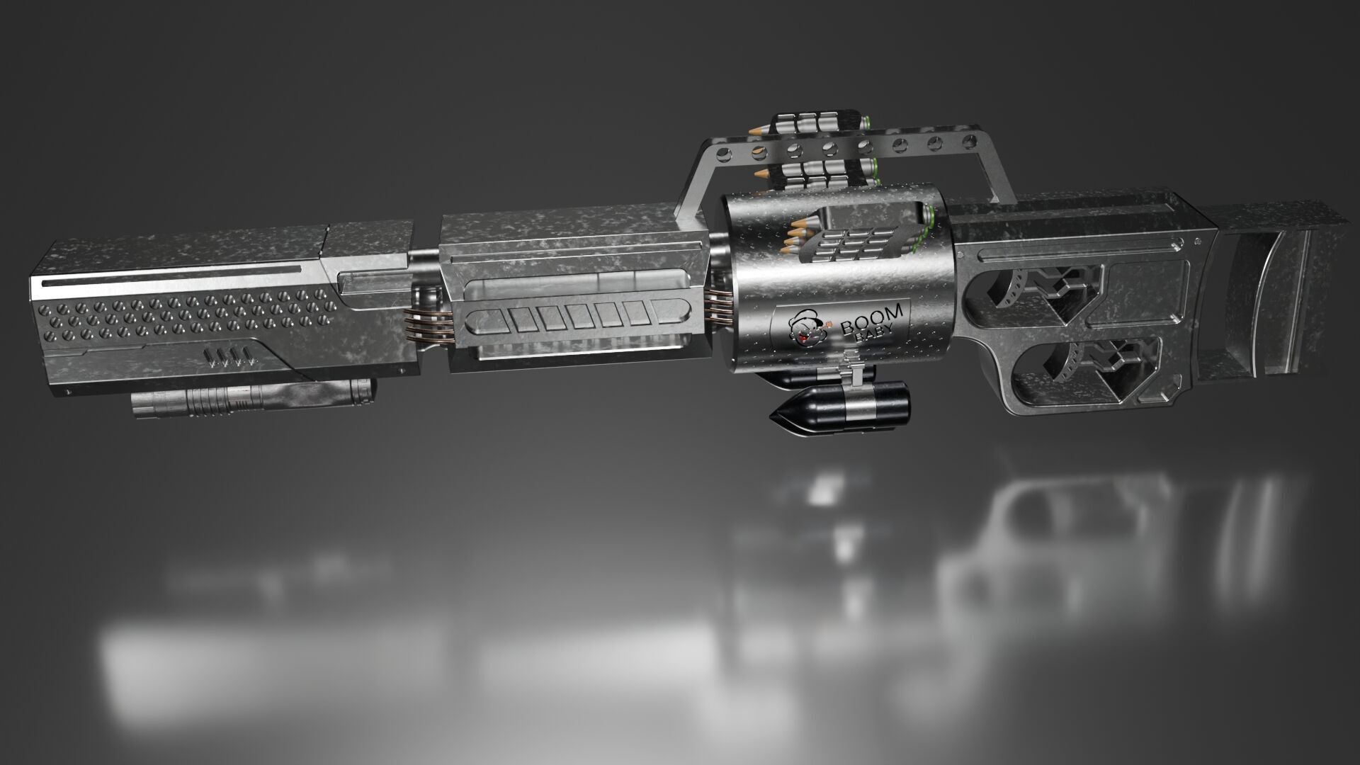 Sci-Fi Double barrel gun Low-poly 3D model_7
