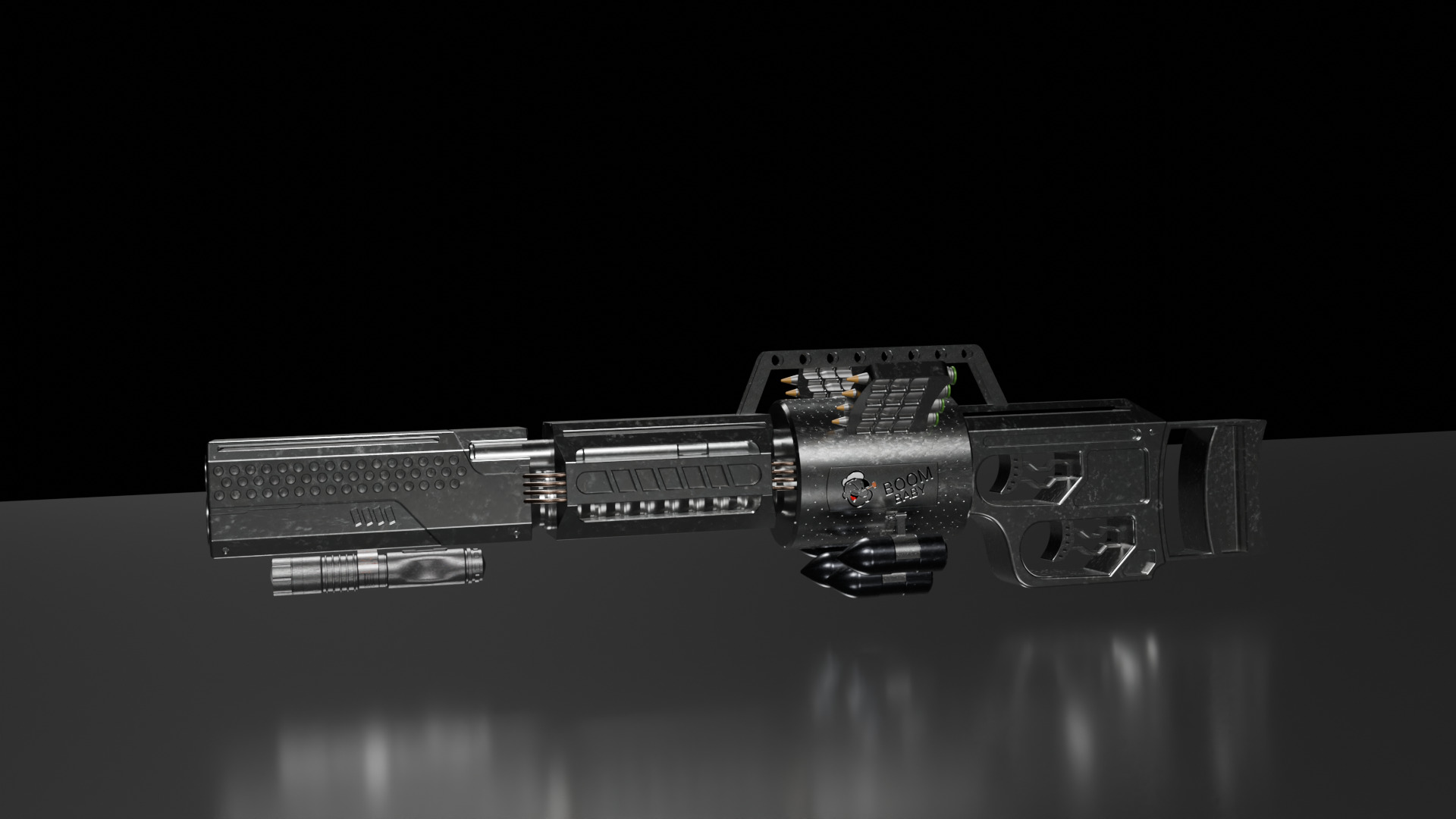 Sci-Fi Double barrel gun Low-poly 3D model_4