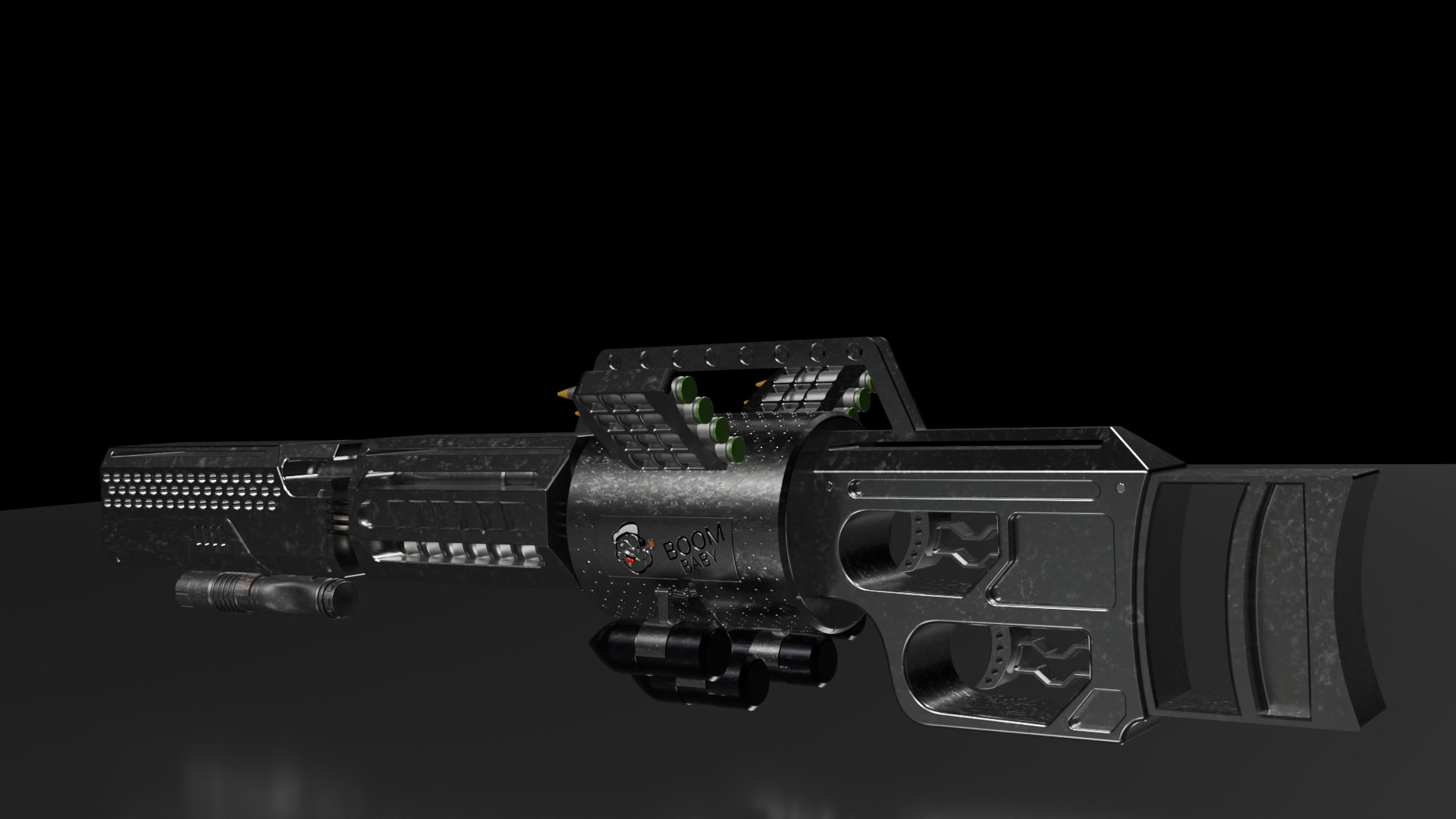 Sci-Fi Double barrel gun Low-poly 3D model_5