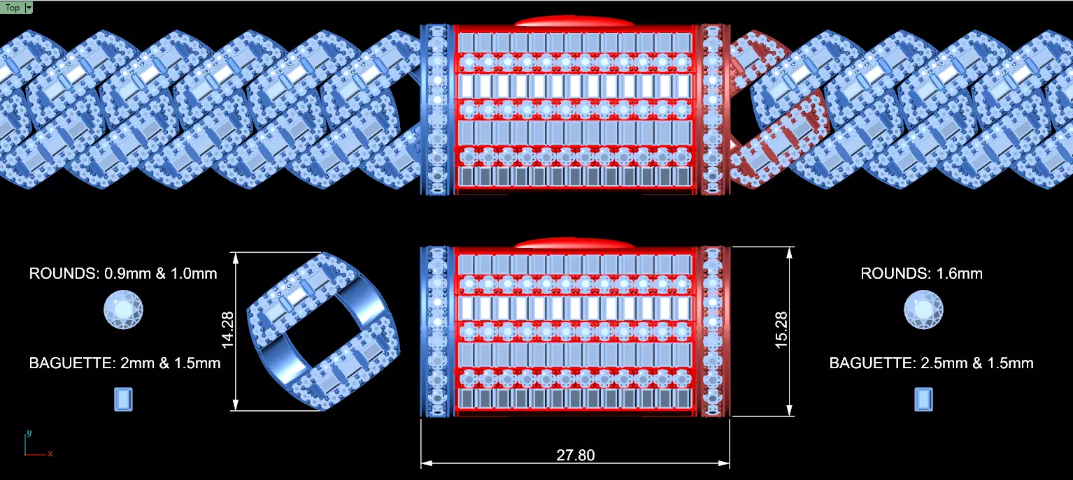 14mm BAGUETTE CUBAN LINK CHAIN FOR BRACELETS OR NECKLACE 3D print model_0