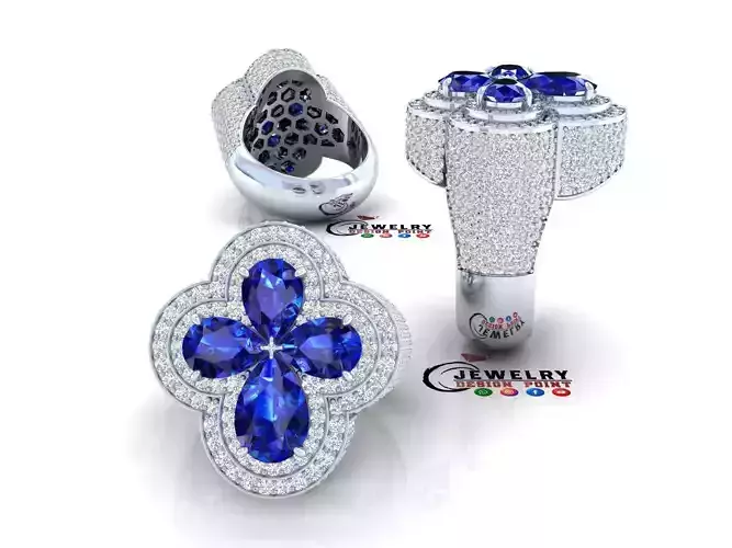 CustomFour Leaf Clover Ring  - Pear Leaf Ring 3D print model