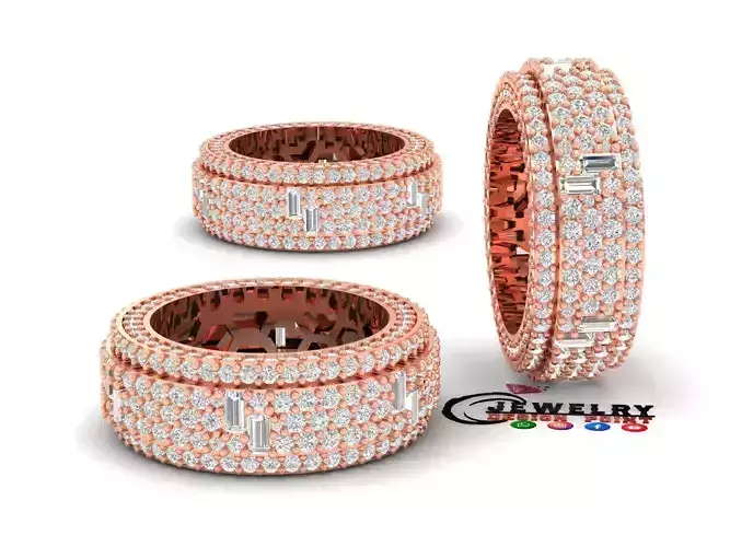 Custom Round w Baguette  Diamond  Pave Ring - Diamond Band