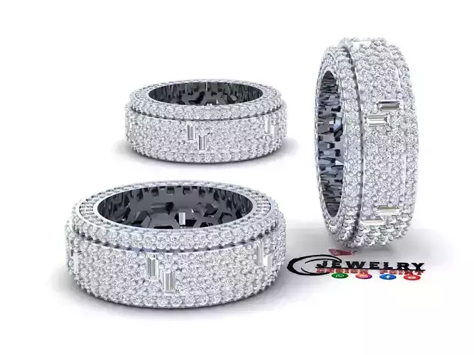 Custom Round w Baguette  Diamond  Pave Ring - Diamond Band