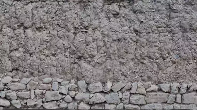 Mud Brick and Stone Wall 3D Scanned Texture Low-poly 3D model