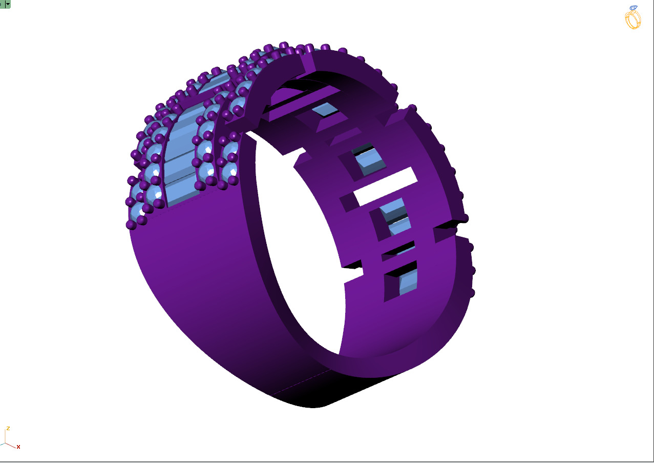 Custom Diamond Ring - Baguette with Round Diamond  Ring  3D print model_9