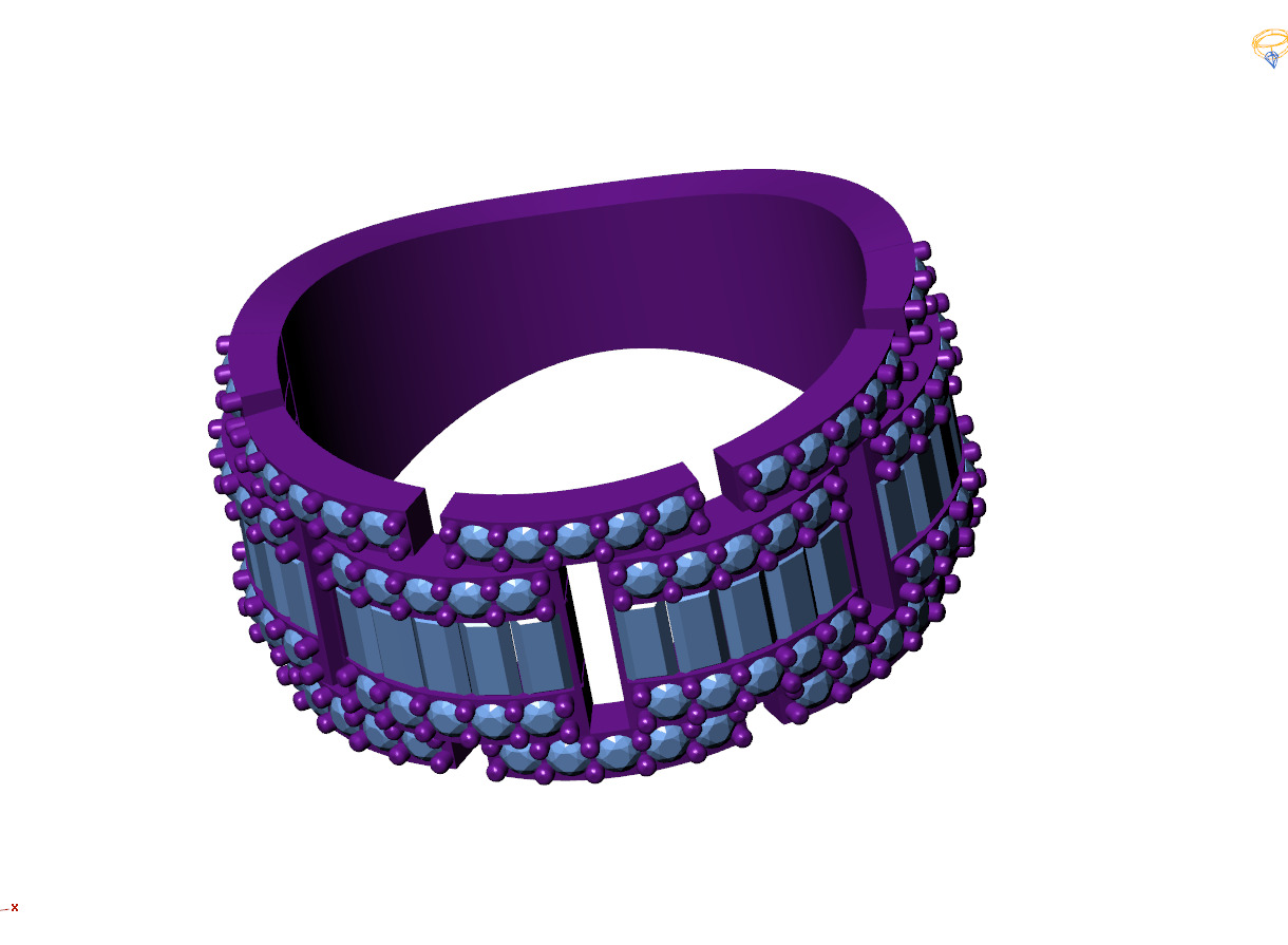 Custom Diamond Ring - Baguette with Round Diamond  Ring  3D print model_12