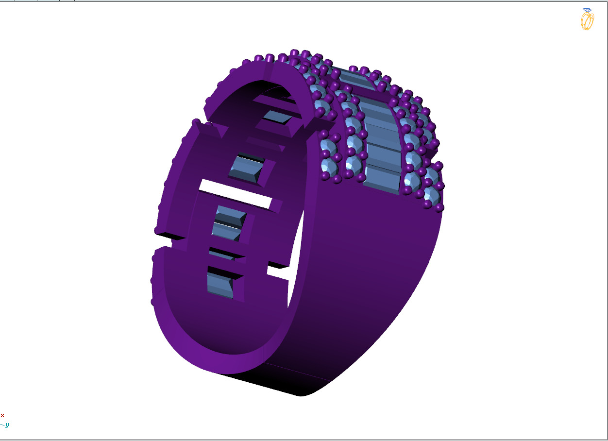 Custom Diamond Ring - Baguette with Round Diamond  Ring  3D print model_10