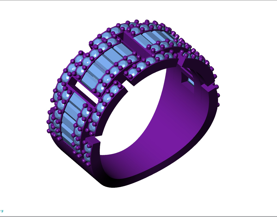 Custom Diamond Ring - Baguette with Round Diamond  Ring  3D print model_8