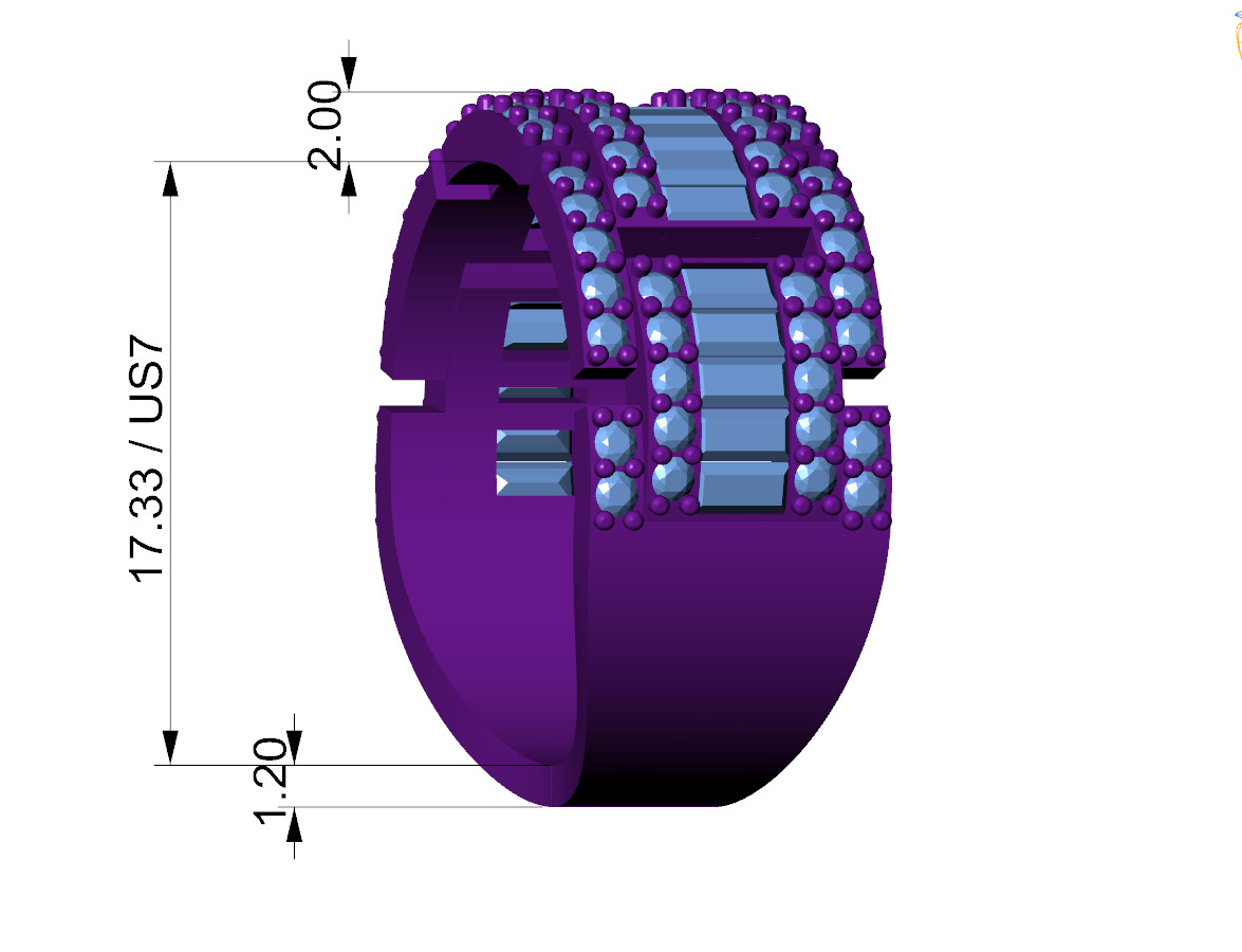 Custom Diamond Ring - Baguette with Round Diamond  Ring  3D print model_7