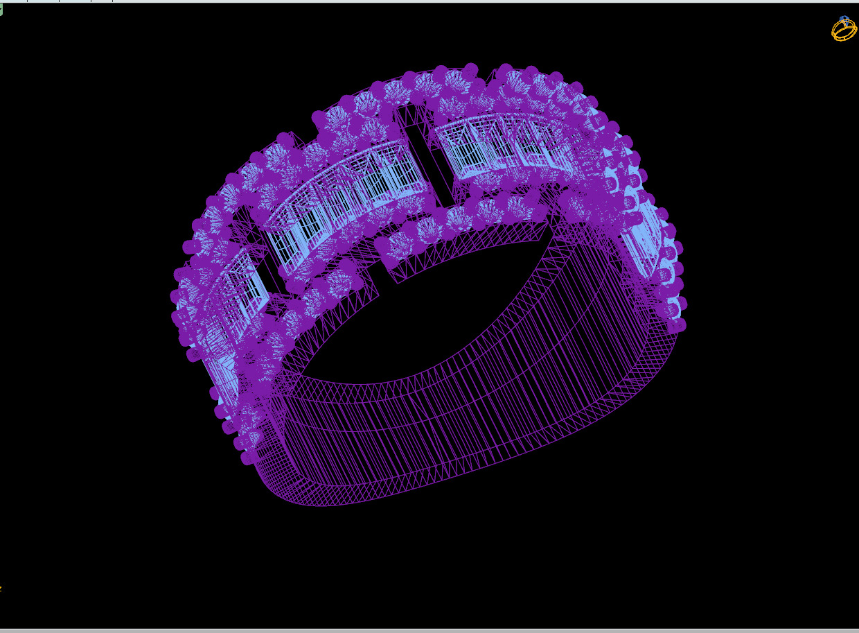 Custom Diamond Ring - Baguette with Round Diamond  Ring  3D print model_14