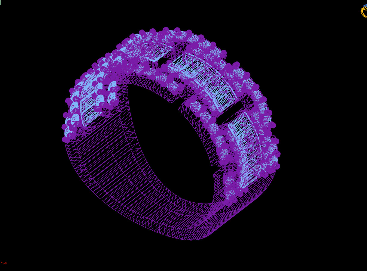 Custom Diamond Ring - Baguette with Round Diamond  Ring  3D print model_15