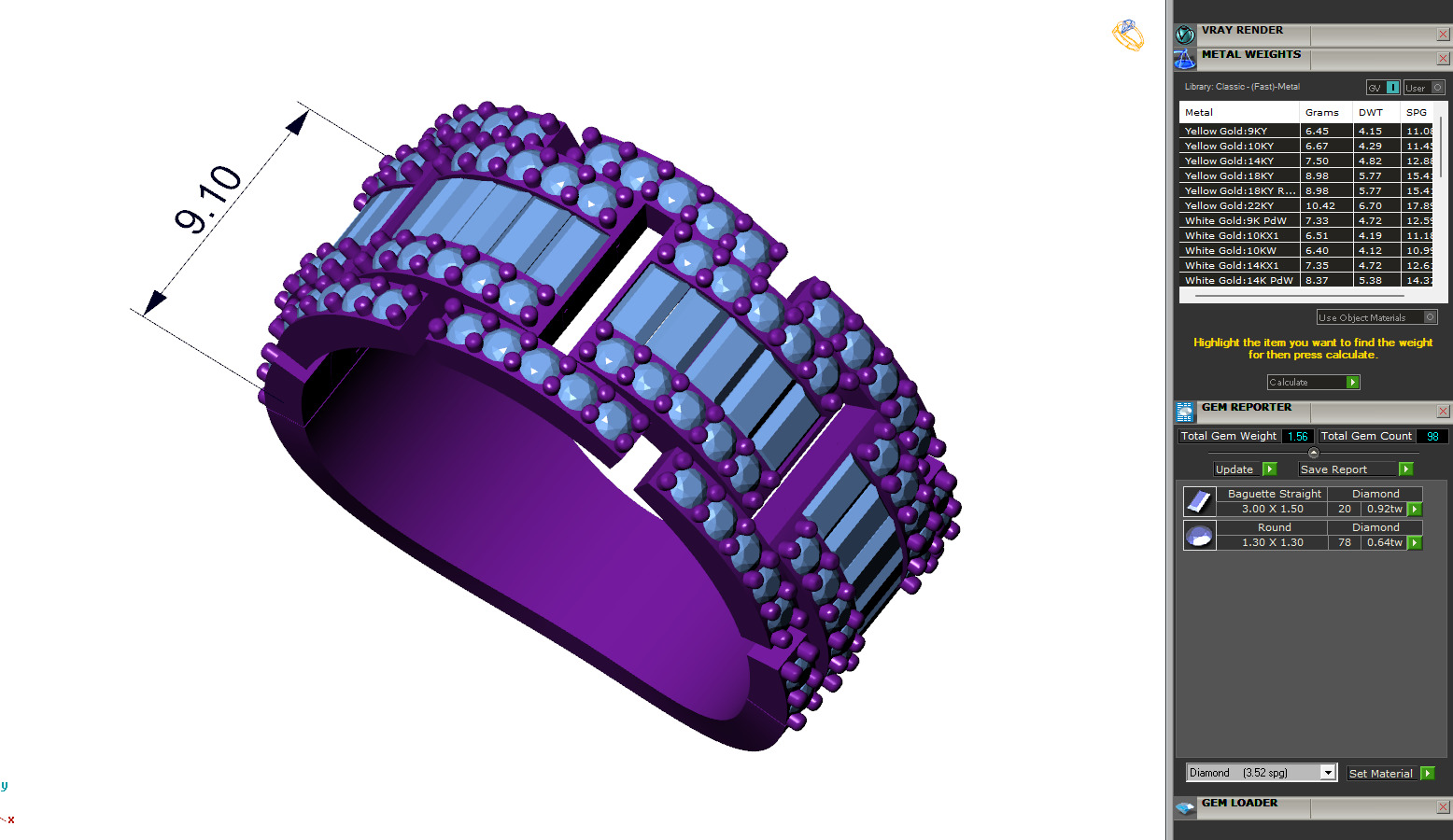 Custom Diamond Ring - Baguette with Round Diamond  Ring  3D print model_6