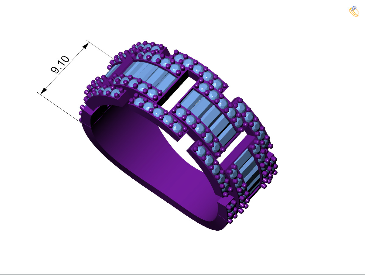 Custom Diamond Ring - Baguette with Round Diamond Ring 3D print model_4
