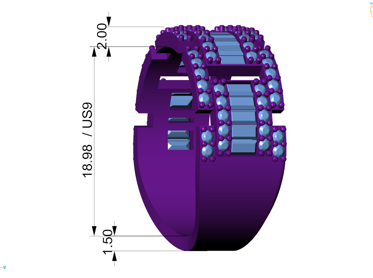 Custom Diamond Ring - Baguette with Round Diamond Ring 3D print model_7
