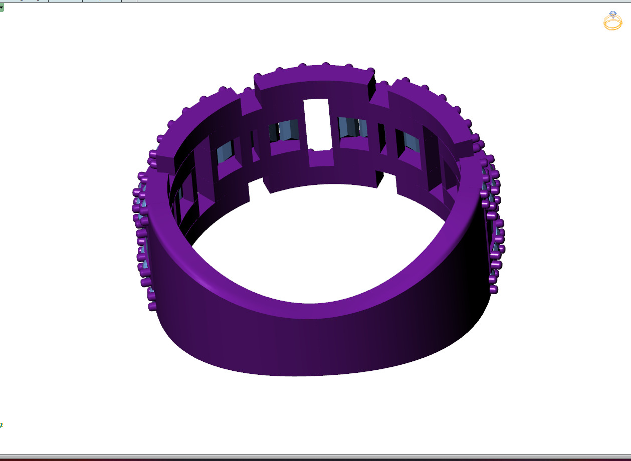 Custom Diamond Ring - Baguette with Round Diamond Ring 3D print model_10