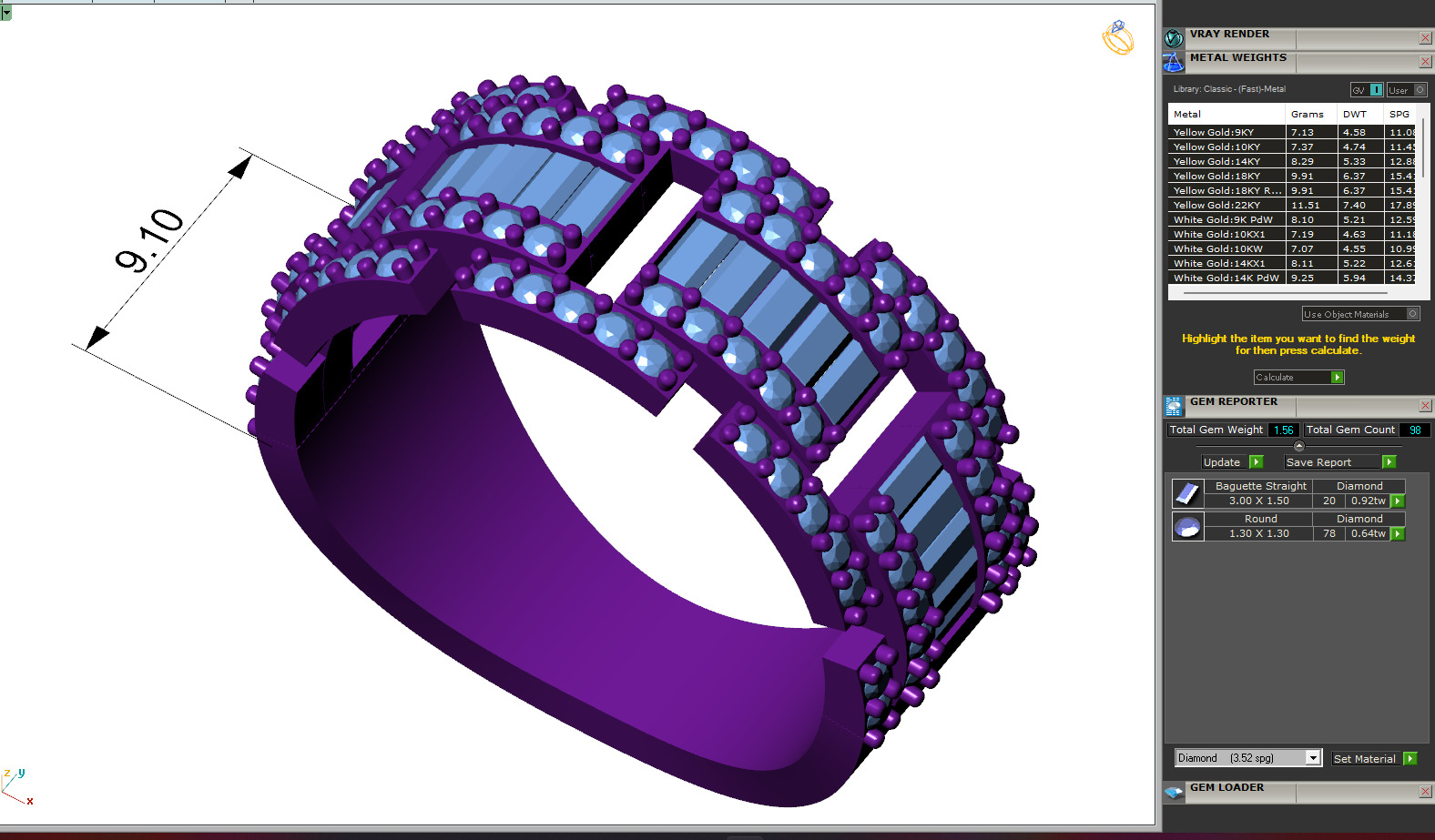 Custom Diamond Ring - Baguette with Round Diamond Ring 3D print model_6