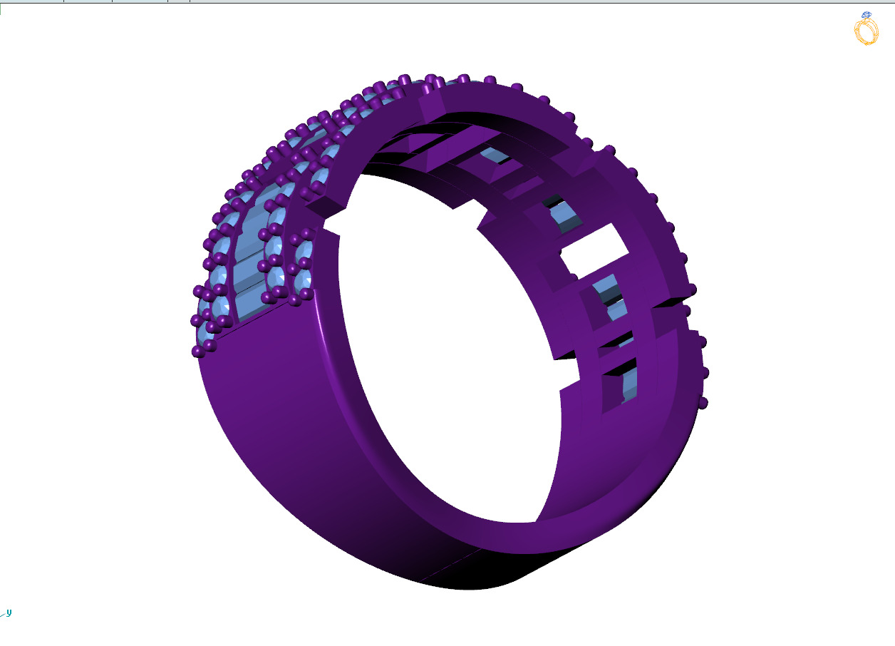 Custom Diamond Ring - Baguette with Round Diamond Ring 3D print model_11