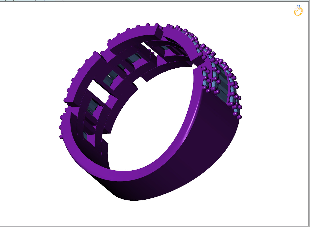 Custom Diamond Ring - Baguette with Round Diamond Ring 3D print model_12