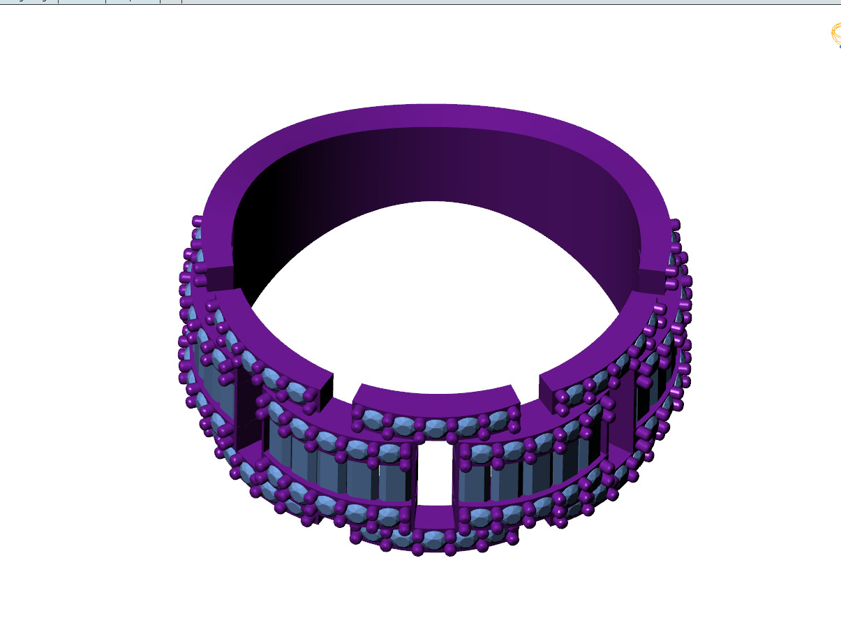 Custom Diamond Ring - Baguette with Round Diamond Ring 3D print model_9