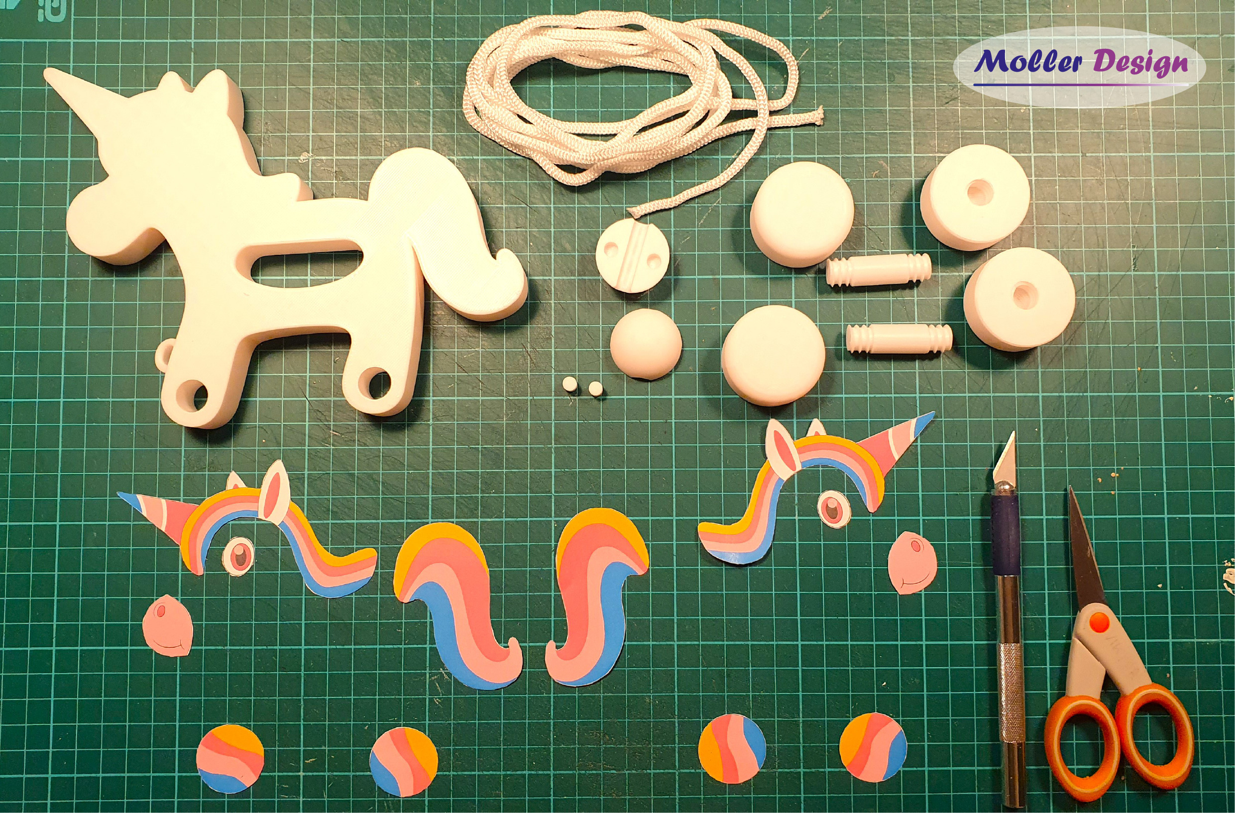 Unicorn pull along toy 3D print model_3