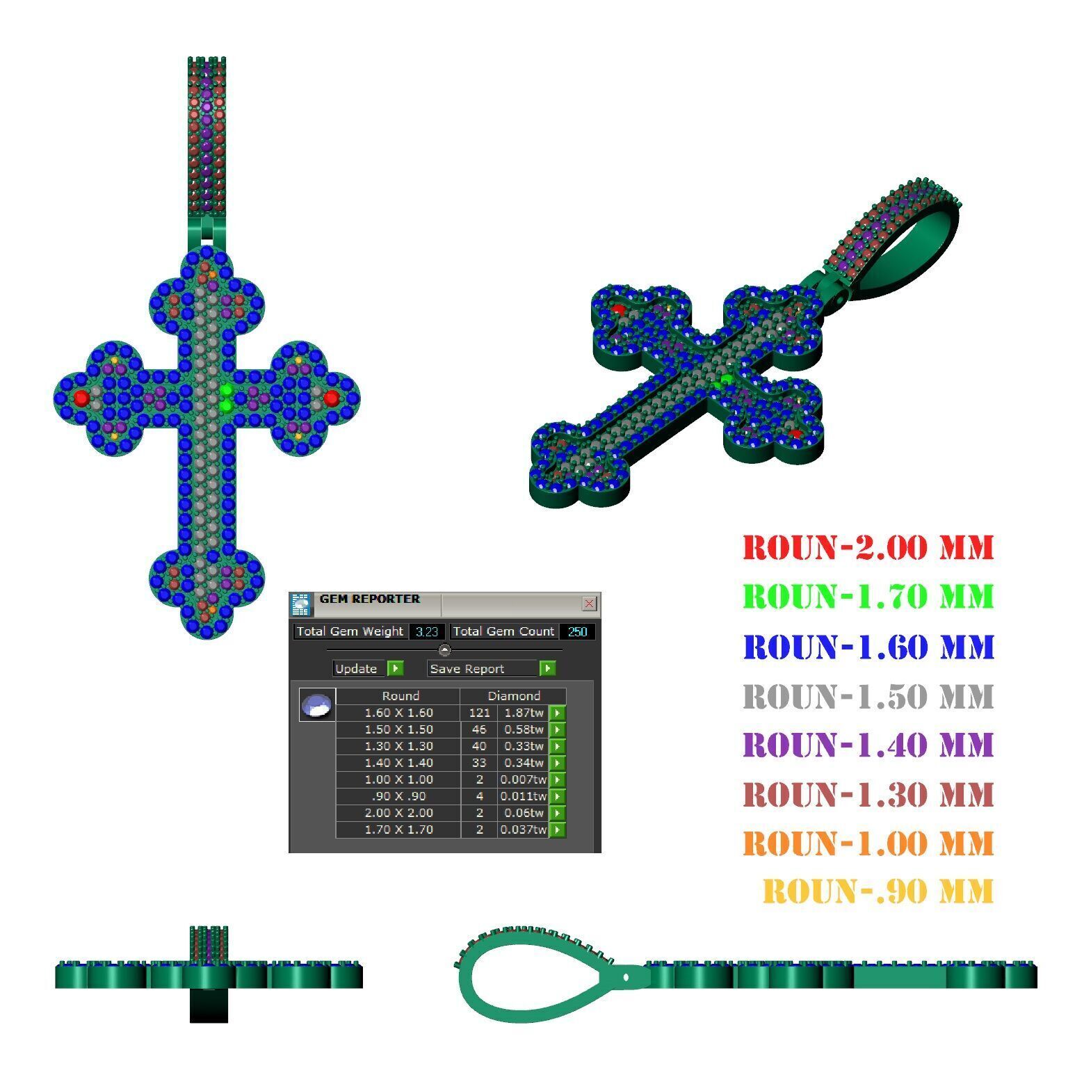 Diamond-Encrusted Gothic Cross Pendant 3D print model_25