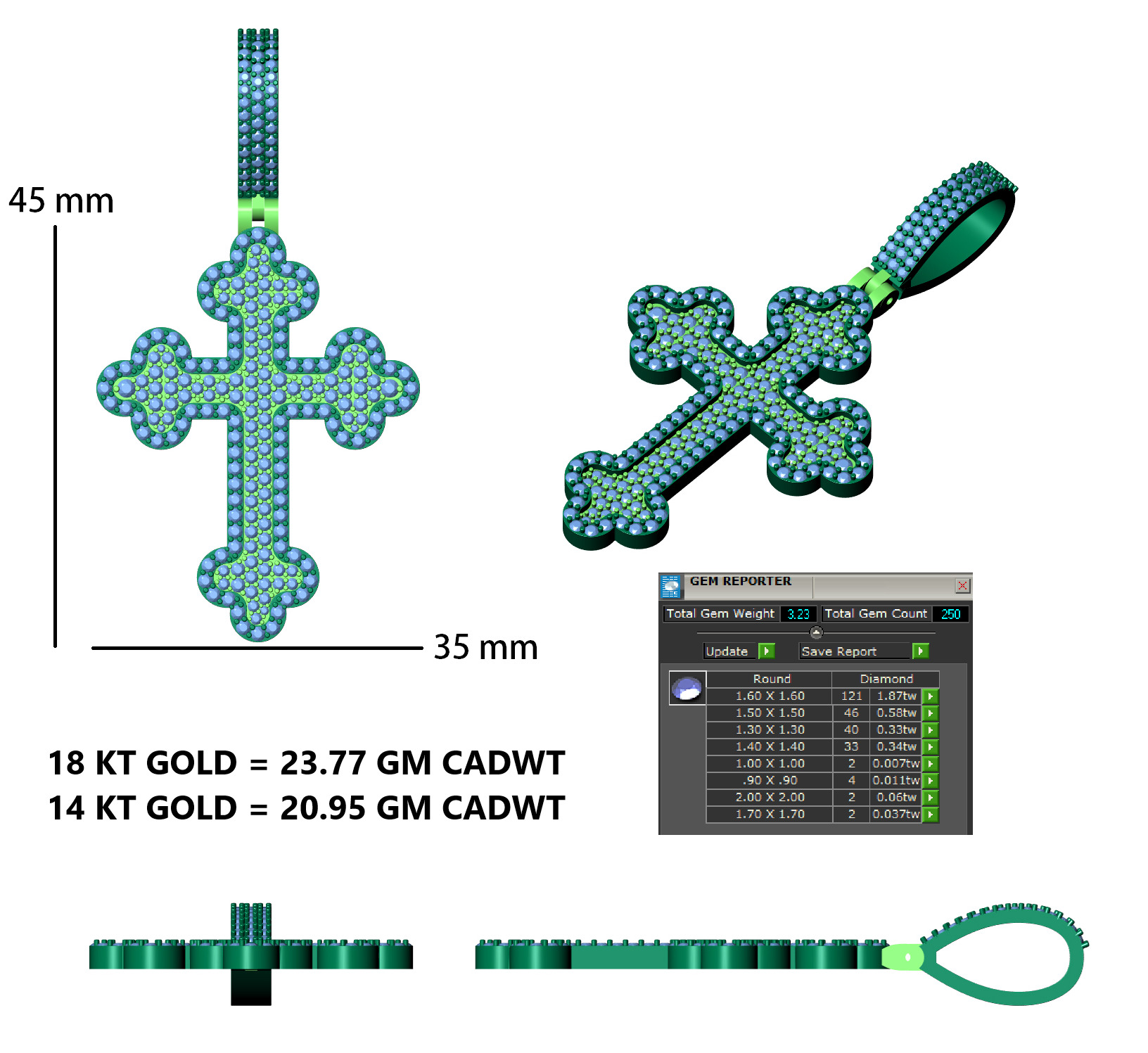 Diamond-Encrusted Gothic Cross Pendant 3D print model_3