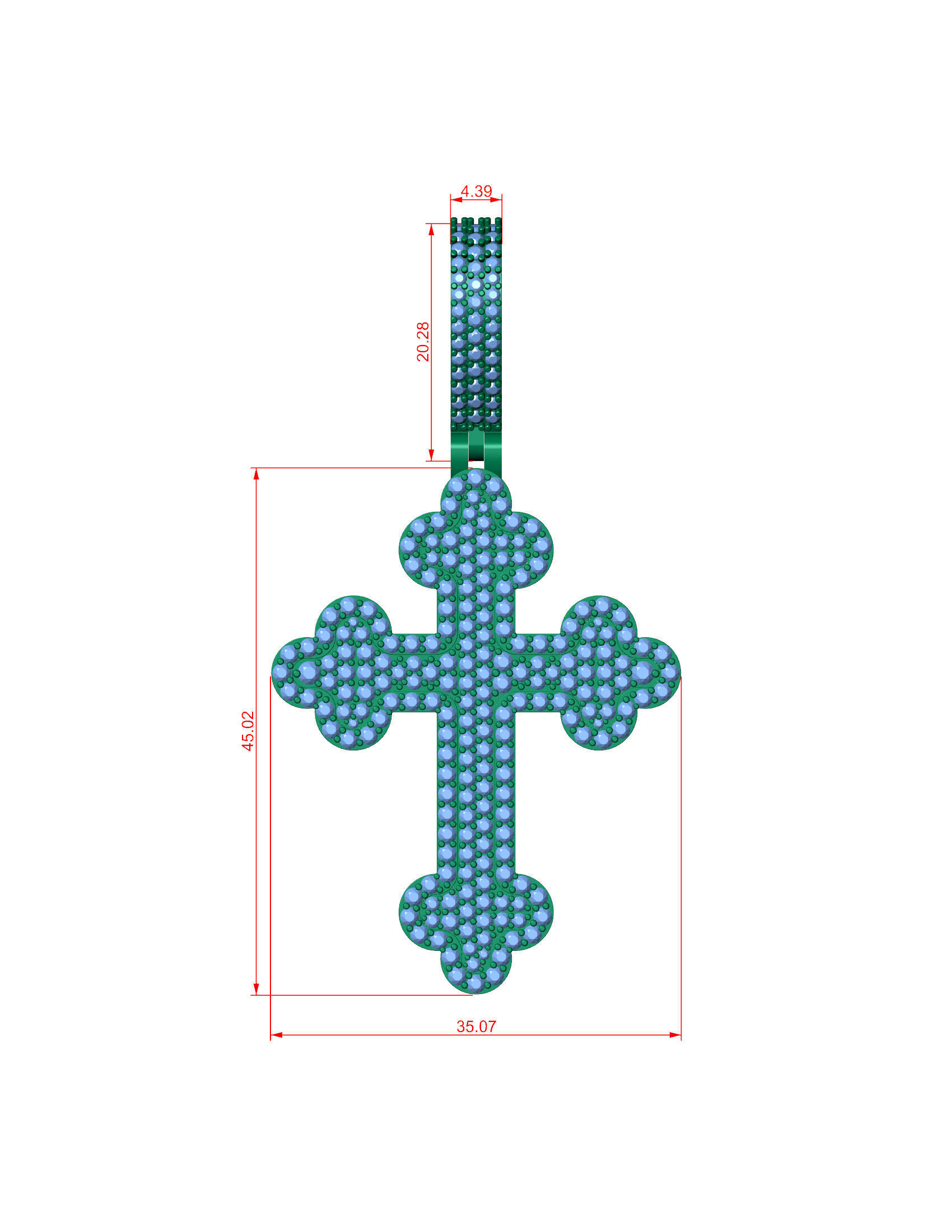 Diamond-Encrusted Gothic Cross Pendant 3D print model_16