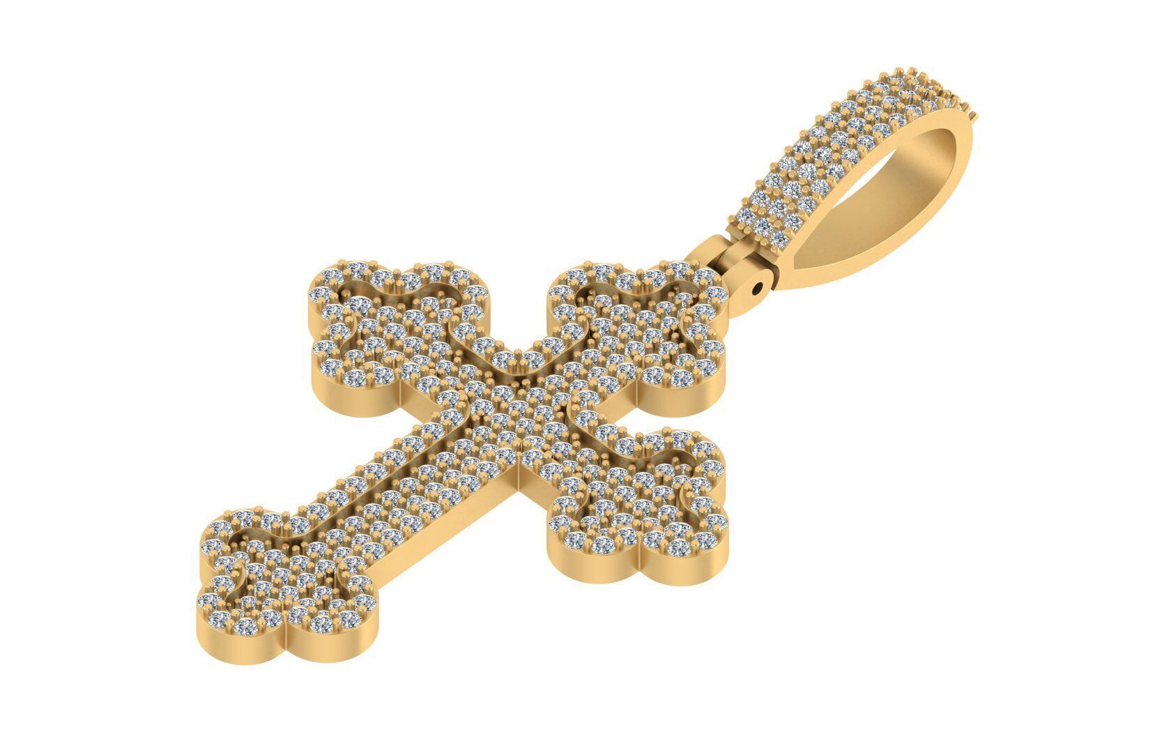 Diamond-Encrusted Gothic Cross Pendant 3D print model_4