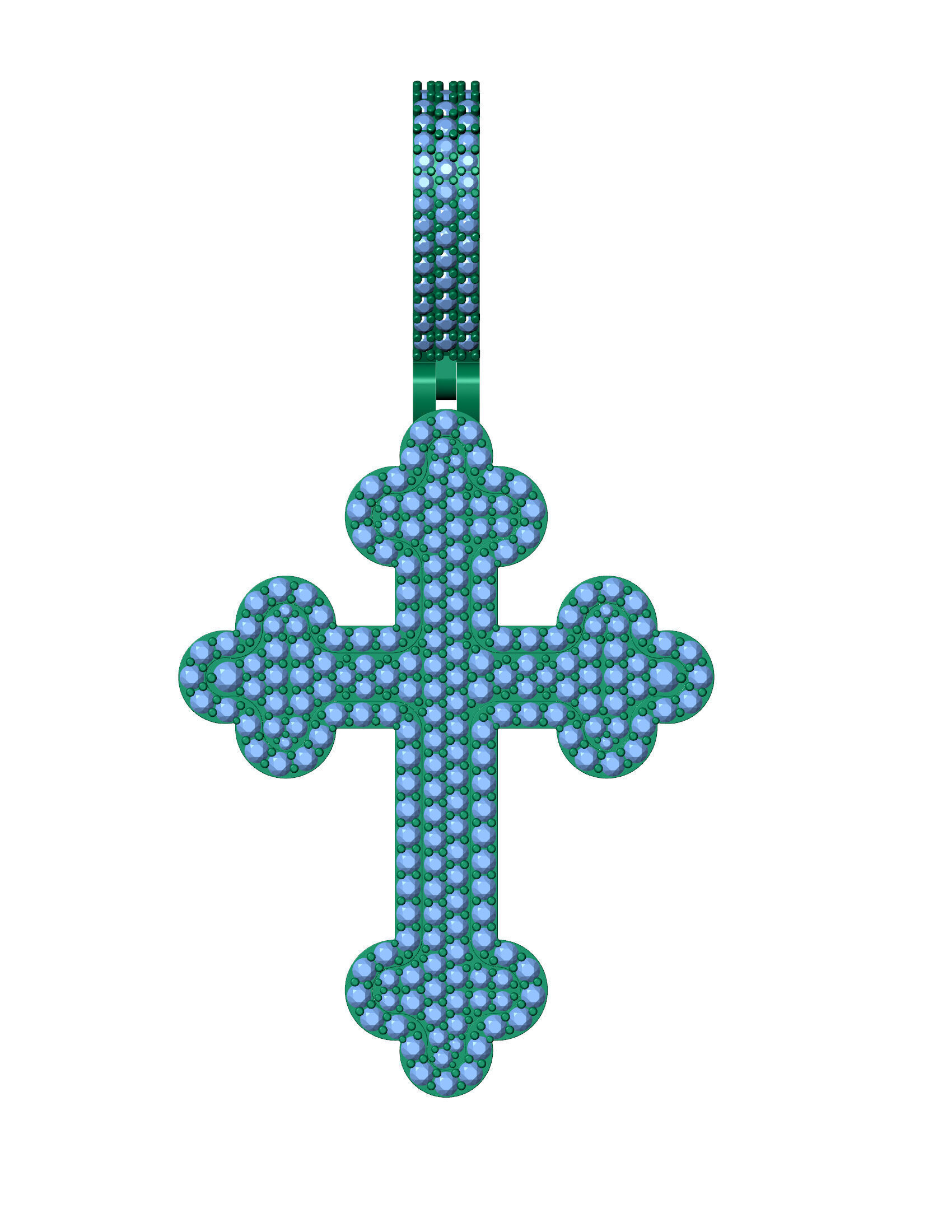Diamond-Encrusted Gothic Cross Pendant 3D print model_12