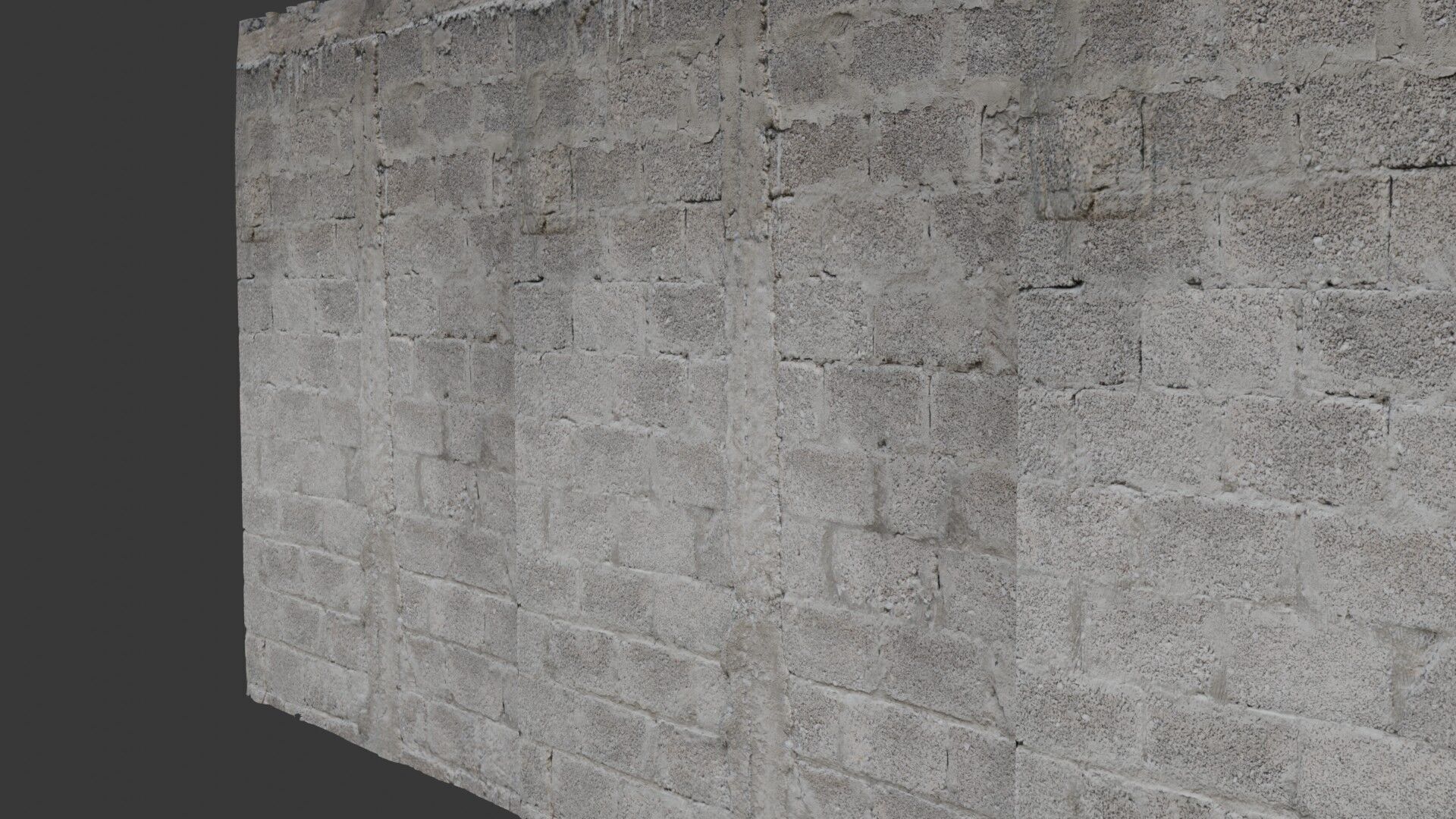 Weathered Concrete Brick Wall 3D Scanned PBR Texture Low-poly 3D model_5
