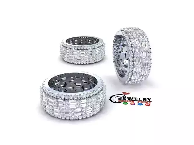 Custom Diamond Ring - Eternity Round w Baguette  Diamond  Ring 