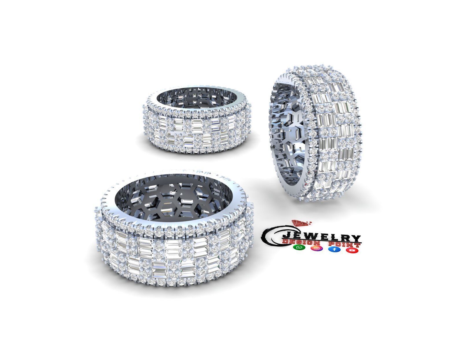 Custom Diamond Ring - Eternity Round w Baguette Diamond Ring 3D print model_2