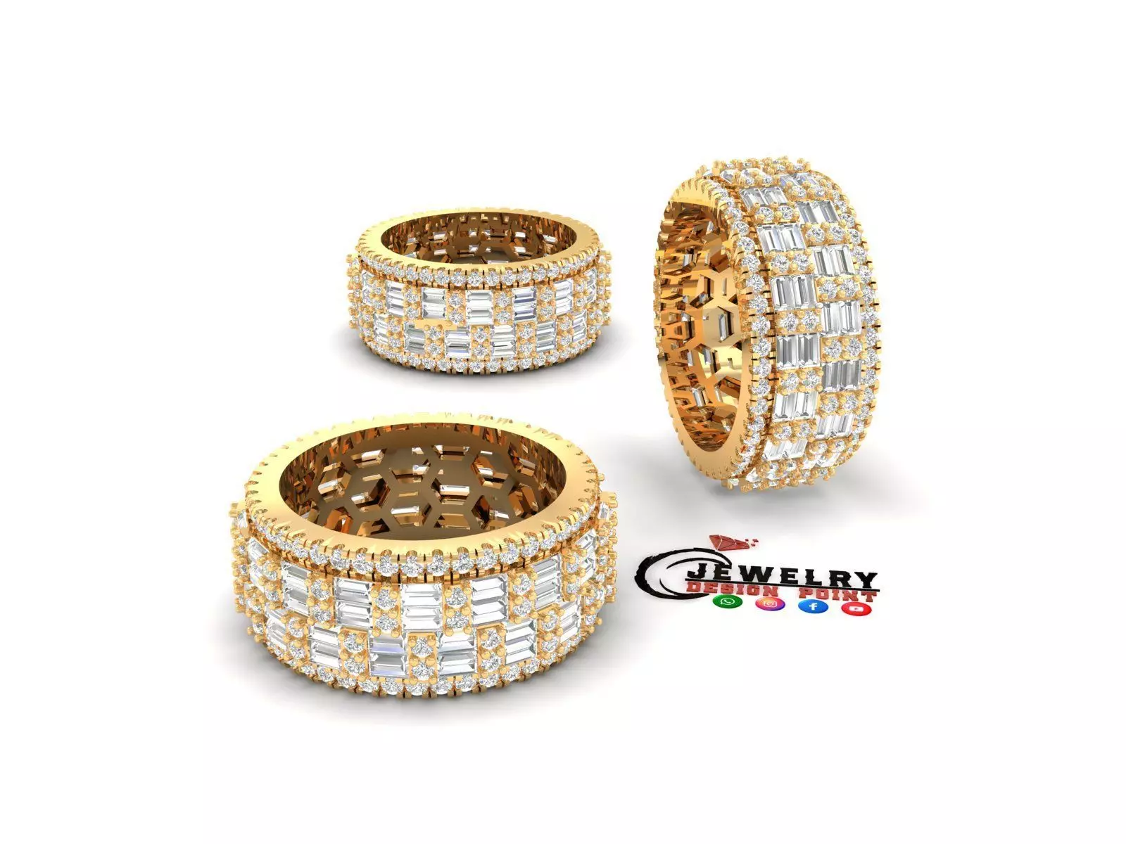 Custom Diamond Ring - Eternity Round w Baguette Diamond Ring 3D print model_0