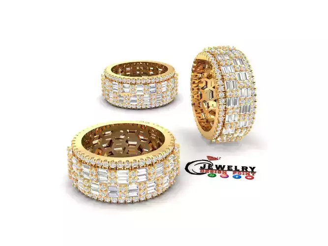 Custom Diamond Ring - Eternity Round w Baguette  Diamond  Ring 