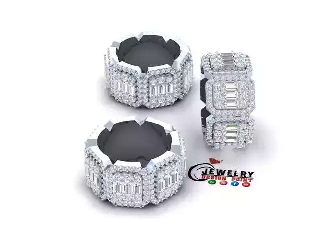 Custom Emerald Cluster Ring - Eternity Diamond Band 