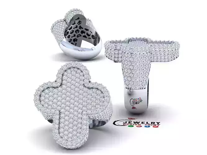 Custom Cross Round Diamond Ring - Religious Ring