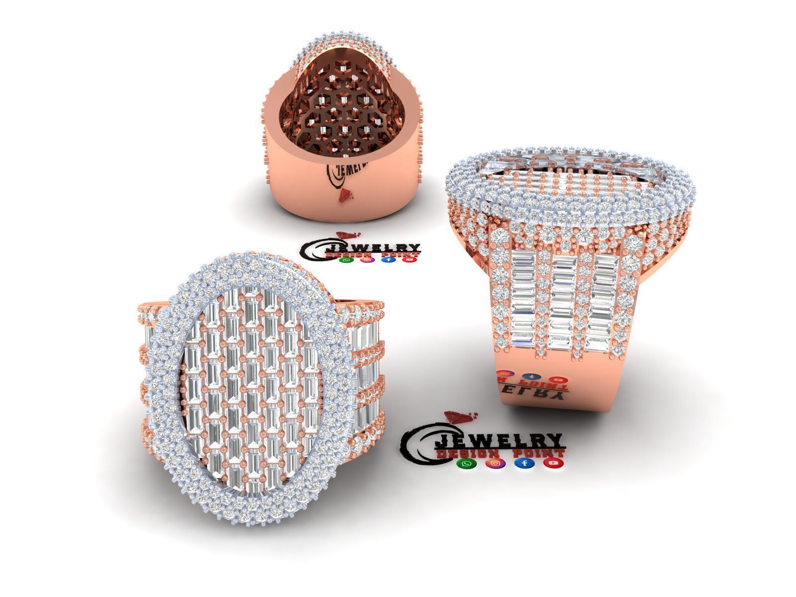 Custom Oval Shape Signet Ring - Oval Hiphop Ring 3D print model_3