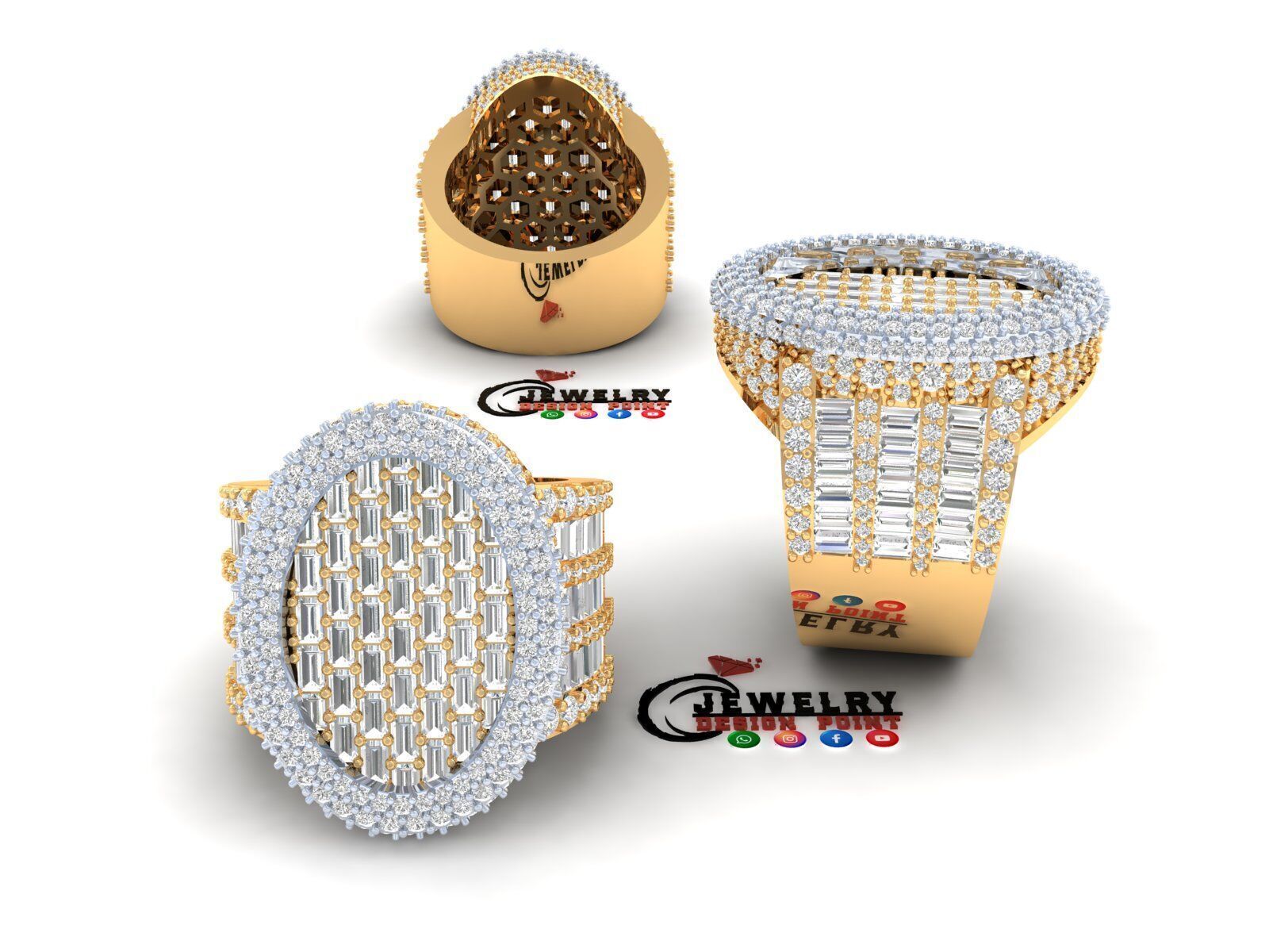 Custom Oval Shape Signet Ring - Oval Hiphop Ring 3D print model_2