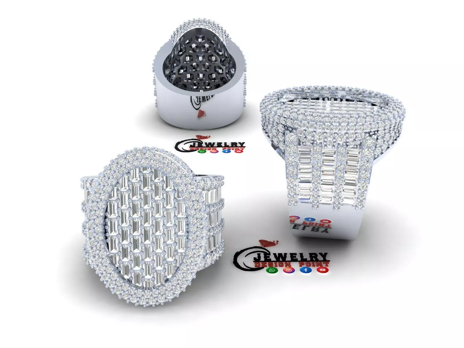 Custom Oval Shape Signet Ring - Oval Hiphop Ring 3D print model_0