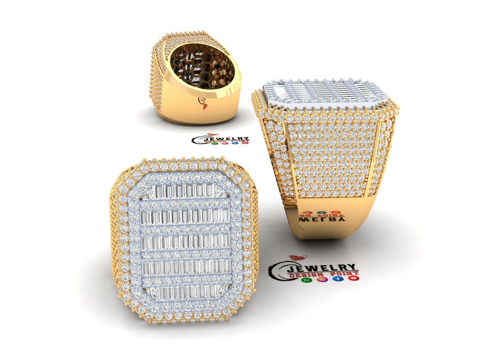 Custom Emerald Shape Signet Ring - Championship Ring 3D print model_3