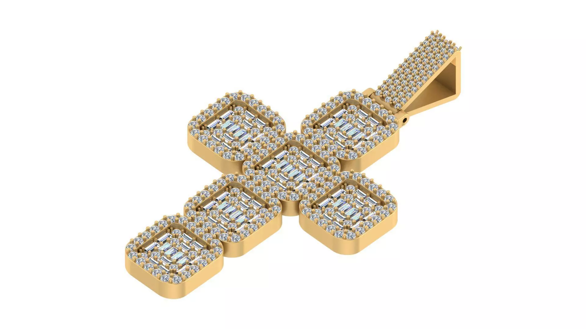 Luxury Iced-Out Block Cross Pendant 3D print model