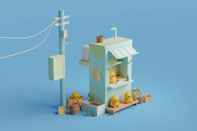 Little Yellow Chicken Grocery Store Free 3D model
