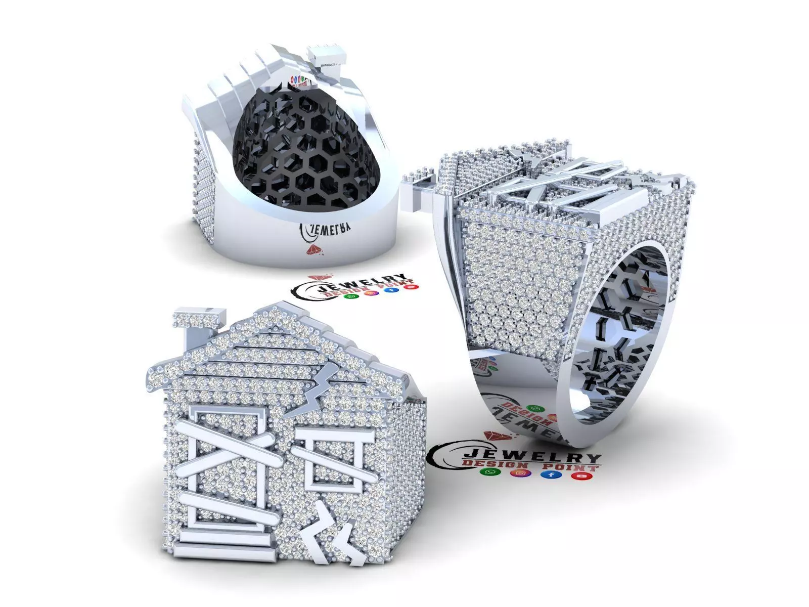 Custom Trap House 3D Diamond Ring - House Ring 3D print model