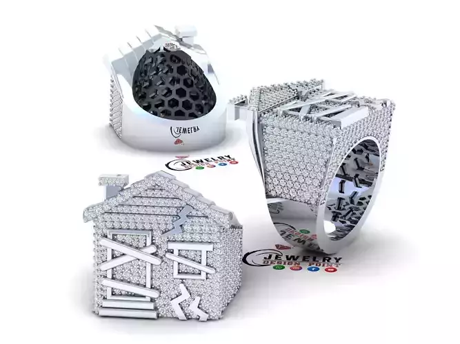 Custom Trap House 3D Diamond Ring - House Ring