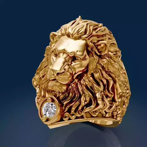 Lion ring silver gold sterling printable jewelry 3D model