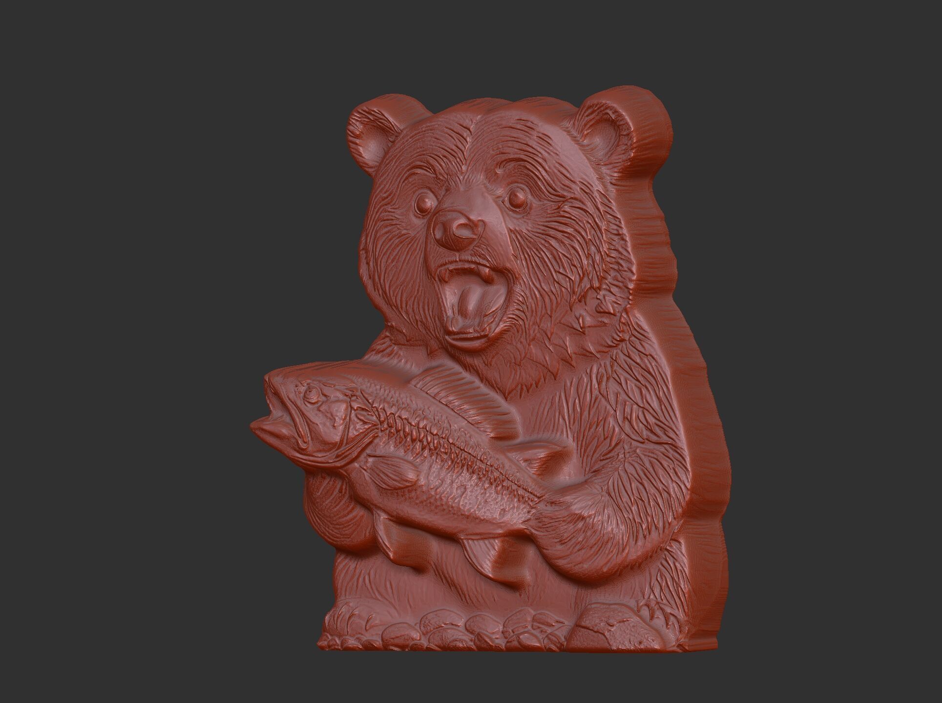 hungry bear holding fish cnc model  3D print model_8